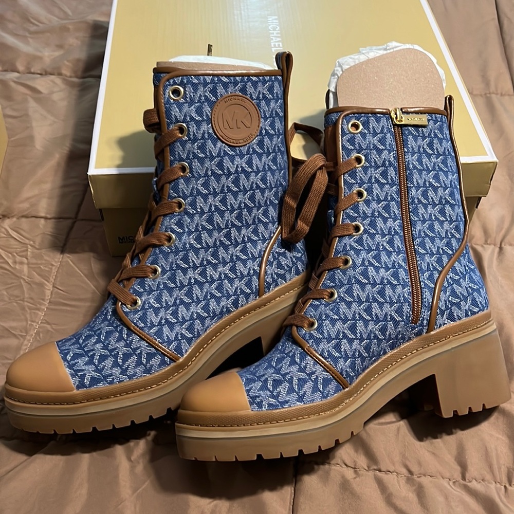 Corey Denim Logo Jacquard Combat Boot